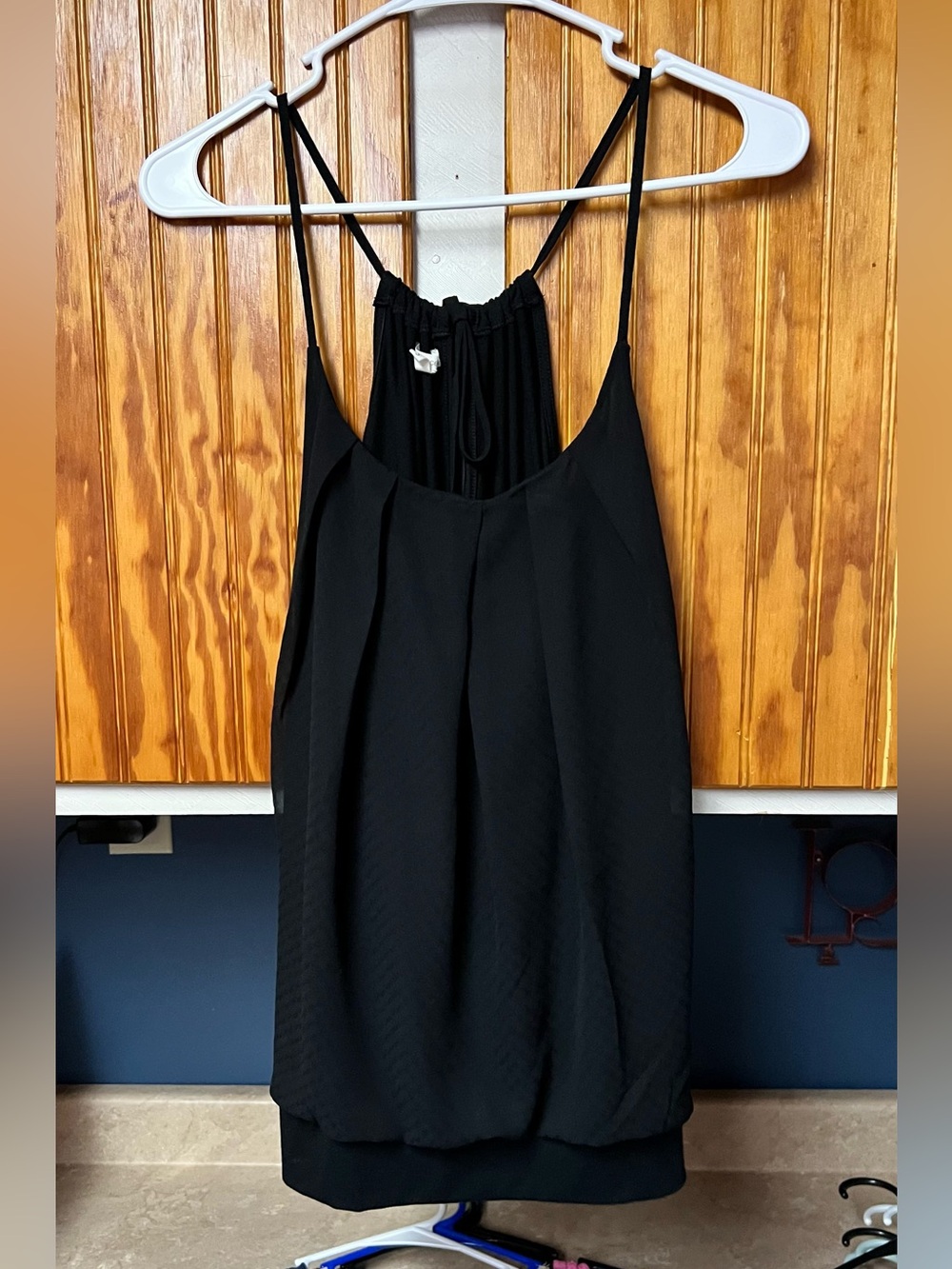 Black Women's Pleated Halter Tank Top size S